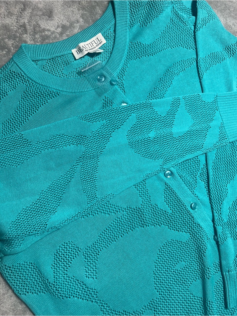 BEAUTIFUL by Lawrence Zarian Women’s Teal Floral Knit Crew Neck Cardigan M - Picture 1 of 8